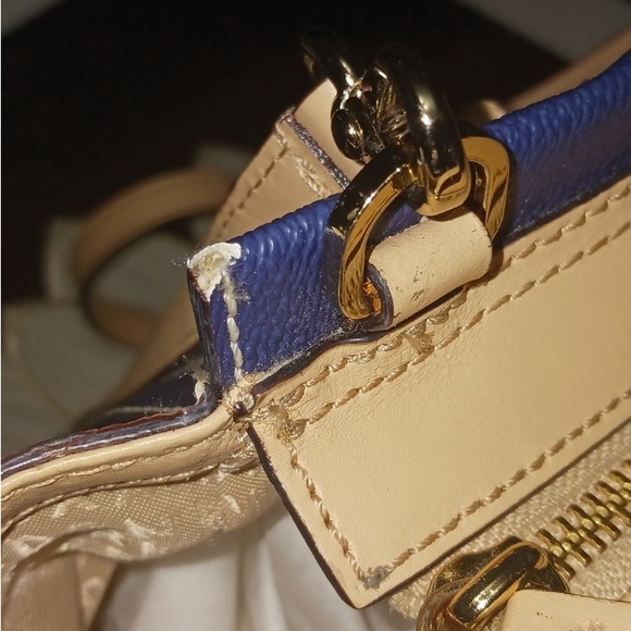 Kate Spade EUC Blue & Cream Camryn Wellesley Stripe Leather Satchel/Crossbody - Picture 7 of 9